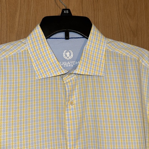 Bugatchi Uomo yellow, light blue plaid pattern. long-sleeved shirt, 17 34/35 - Picture 2 of 4